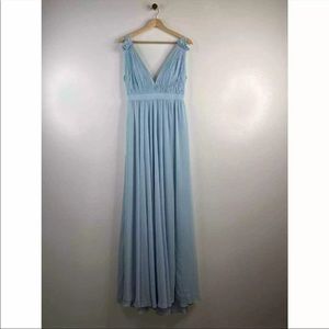 Ieena For Mac Duggal Pleated Chiffon Sleeveless V-Neck Gown Powder Blue Size: 4